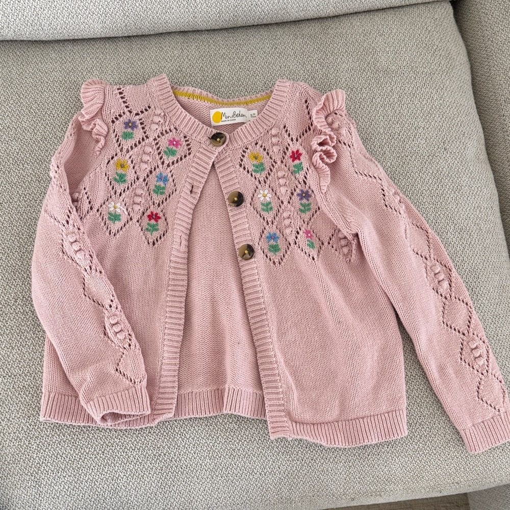 Mini Boden Pink Sweater with Floral Embroidery